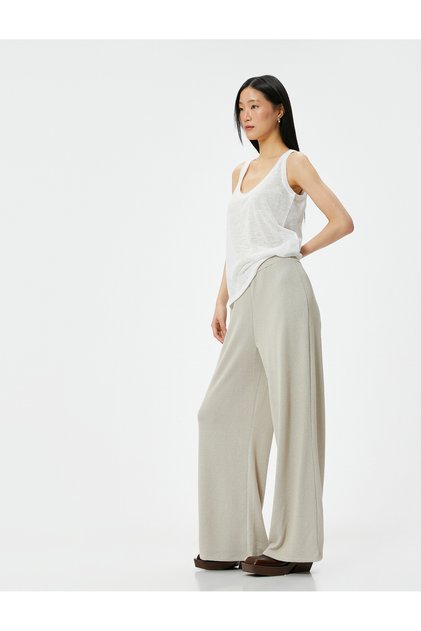 Beige Women's Wide Leg Trousers