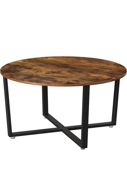 Masa de cafea rotunda, stil industrial, cadru metalic si blat lemn, 88x88x47cm, maro