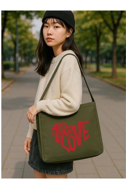 More Love Khaki Tote Bag Canvas Bag Khaki Canvas Messenger Bag Street Style Korean Bag