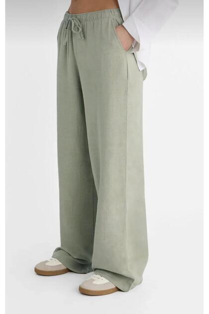 ''Moon Piece'' Wide Crotch High Belt Elastic Palazzo Women's Pants (Linen&Cotton)