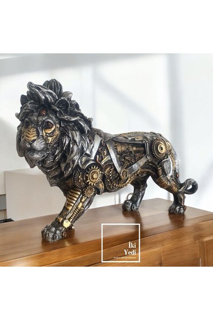 Steampunk Aslan Heykeli Dişli Mekanizma Figürlü Dekoratif Obje Ev Ofis Aksesuarı Ofis Hediyesi Lion