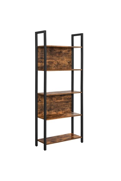 Biblioteca cu 5 rafturi de depozitare, cadru otel, stil industrial, 62x24x165cm, maro