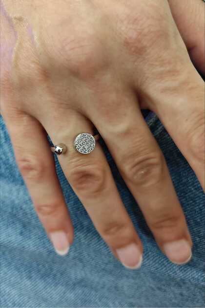 Silver Color Women's Ring with Ball Stone Detail