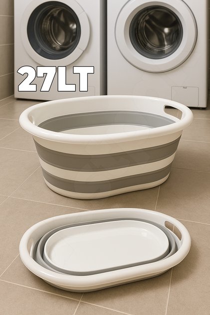 Yer Kaplamaz 27 LT Katlanır Çamaşır Sepeti - Katlanabilen Çamaşır Selesi - Çamaşır Taşıma Sepeti
