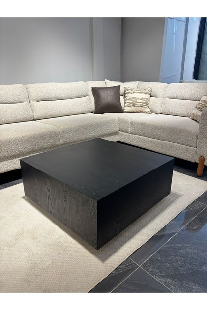 Most Lignum Ahşap Görünümlü Mat Siyah Orta Sehpa 80x80 cm. (Evinize Teslim)