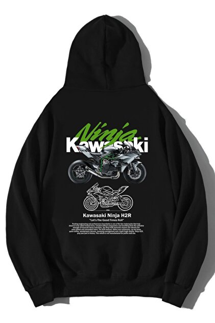BRZ COLLECTION Unisex Oversize Kawasaki Hoodie Black- Trendyol
