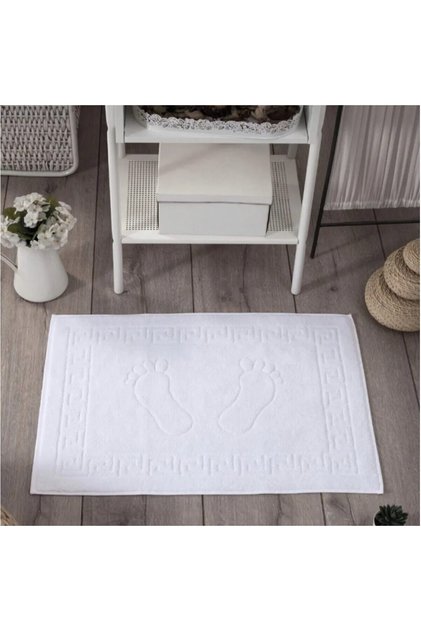 Prosop de hotel - Jacquard cu bordură grecească, 100% bumbac, 50x70 cm, pentru picioare, 850 g/mp, alb