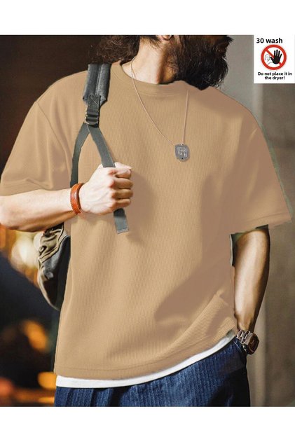 Men's Oversize Crew Neck Short Sleeve Waffle T-Shirt WAFFLE-CYCLETYAKA