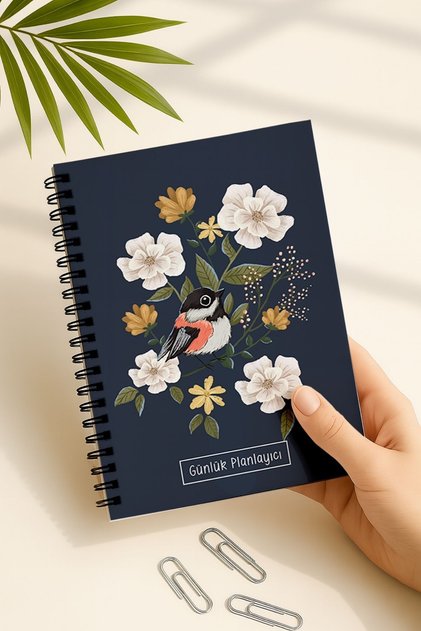 Daily Planner A5 Notebook, Notes, to Do, Flexible Cardboard Cover, 100 Days, Blue Bird