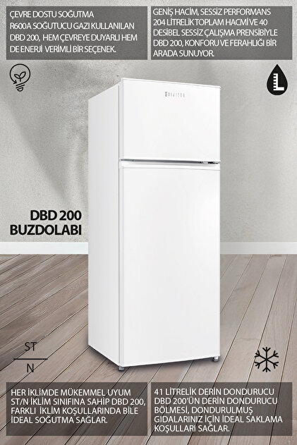 Dijitsu DBD 200 A+ 208 lt Çift Kapılı Statik Buzdolabı Beyaz