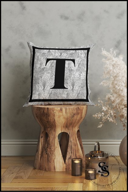 Gray Letter Cushion Pillow Case - Letter T - Gray Background Decorative Gift Cushion Pillow Case