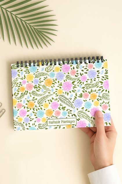 Weekly Planner A5 Notebook with Flexible Thin Cardboard Cover, 1 Year Planner, Pastel Floral
