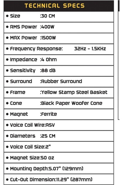 Soundmax Sx- OF61 1500 WAT 400 Rms 30cm Profesyonel Subwoofer Bas