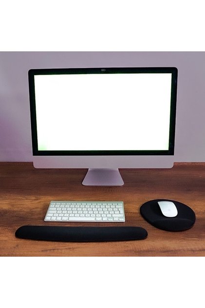 2 lİ Set Yuvarlak + Çubuk Klavye Bilek Destekli Mouse Pad Siyah Bilekli Fare Mat Bilgisayar