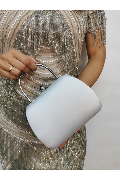 Women's Satin Silver Evening Dress Clutch Chain Strap Hand Wedding Engagement Night Shoulder Bag