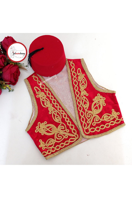 Local Traditional Boy Embroidered Red Vest Fes Costume
