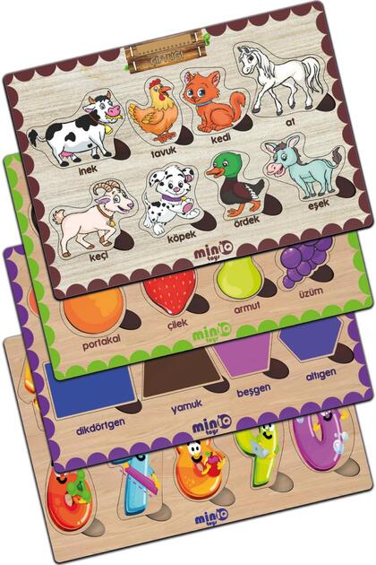 minİQ toys Ahşap Türkçe Ciftlik Hayv.+meyveler-sekiller-sayilar 4