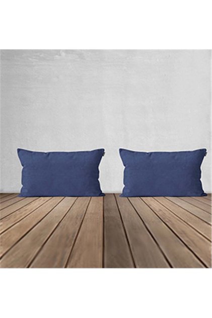 Blue 2-Piece Velvet Textured Rectangular Throw Pillow Cover Set