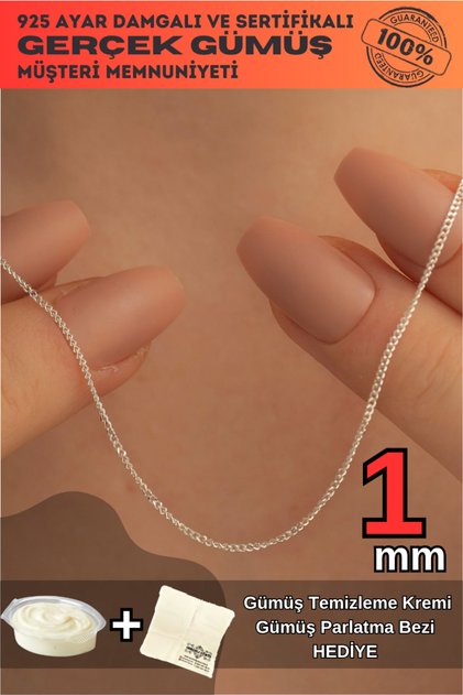 Kadın Gümüş Kolye - 925 Ayar 1 mm Parlak Gurmet Model Gümüş Kadın Kolye