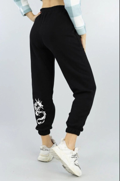 EJDERHAA Women's Black High Waisted Jogger Sweatpants