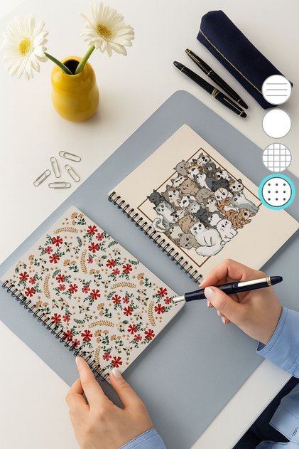 Set of 2 Dotted Notebooks, A5 Size 50 Sheets 100 Pages Set of 2, with Cat