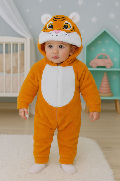 Girls Boys Welsoft Plush Tiger Embroidered Hooded Jumpsuit, Sleeping Bag BilgeTrend 10919