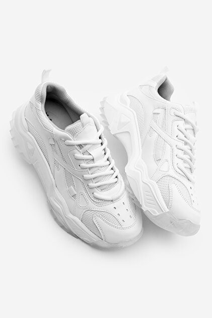Kadın Sneaker Kalın Taban Bağcıklı Spor Ayakkabı Pizen Beyaz