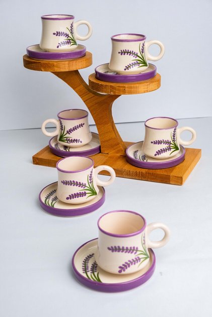 Set of 6 Lavender Patterned Handmade Boiler Ceramic Coffee Cup, Coffee Cup
