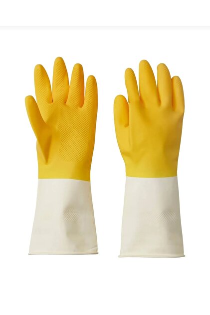 Rınnıg General Cleaning and Dishwashing Gloves, Bright Yellow-Off White Gloves, M, 1 Pair