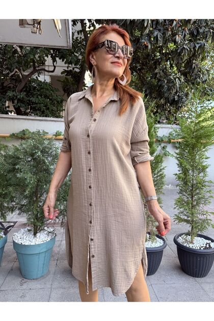 Muslin Shirt Dress Mink