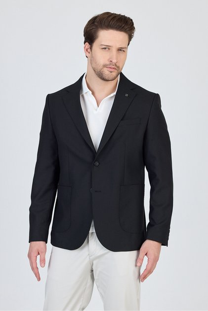 Pasiros Men's Black Half Lined Bag Pocket Stretch Fabric Cotton Blended Sports Blazer Jacket