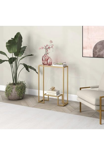 FFD Pre-Assembled Console Table with Glass Shelves and 1.3cm Thick Metal Frame - Modern Entryway
