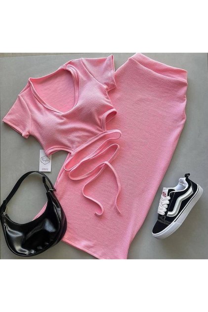 Women's Waist Tie Elastic Crop Skirt Set