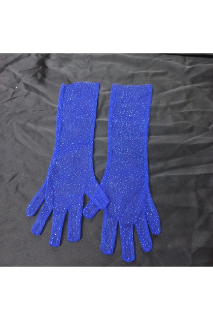 Miva Sparkle Tulle Long Children's Gloves Cobalt Blue