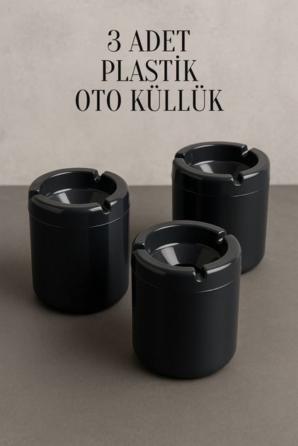 3 Adet XL Koku Yapmaz Dumansız Siyah Plastik Küllük Oto Kül Tablası Araç İçi Kül Tabağı