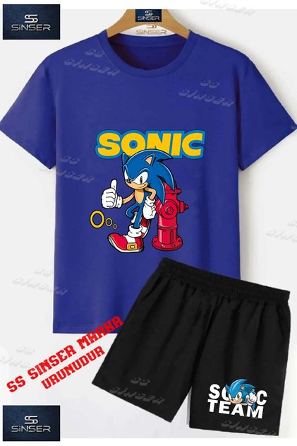 Kids Unisex “Sonic Red Valve Reclined“ Custom Printed Crew Neck T-Shirt - Shorts Set