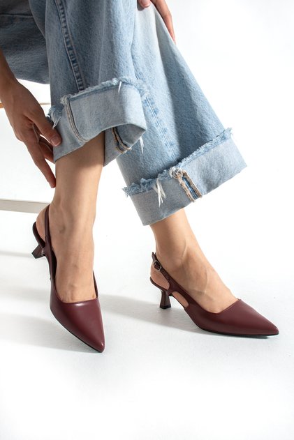 Women's Burgundy Pointed Toe Elegant Evening Dress Short Evening Dress Stiletto Heels