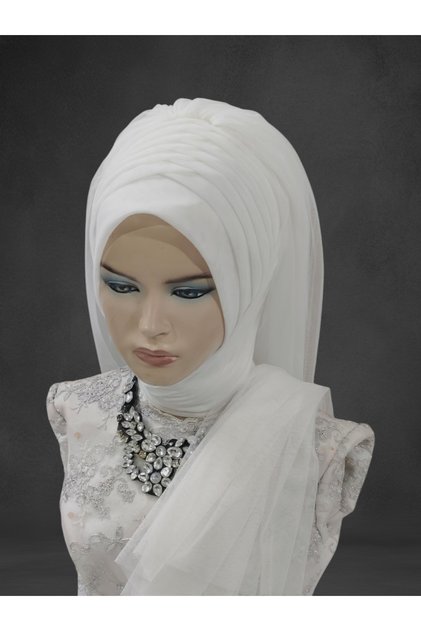 Bridal Head Broken White One by One Model Ready-Made Turban Ready-Made Veil Ready-Made Shawl