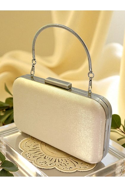 Trend Ten Nude Glittery Satin Women's Evening Dress Bag 2026 Trend Shiny Straps Stylish Night Wedding Wedding Engagement