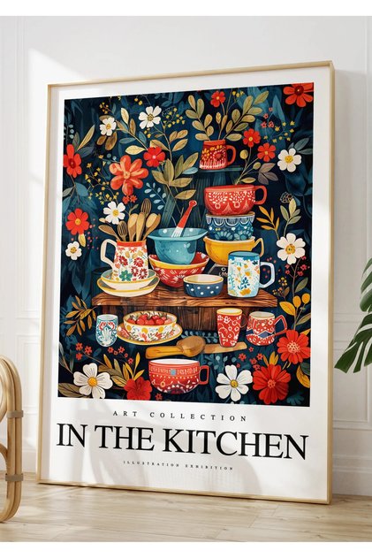 Uv Printing in the Kitchen Wall Painting with Natural Wood Frame Modern Kitchen Coffee Corner Wall Decor