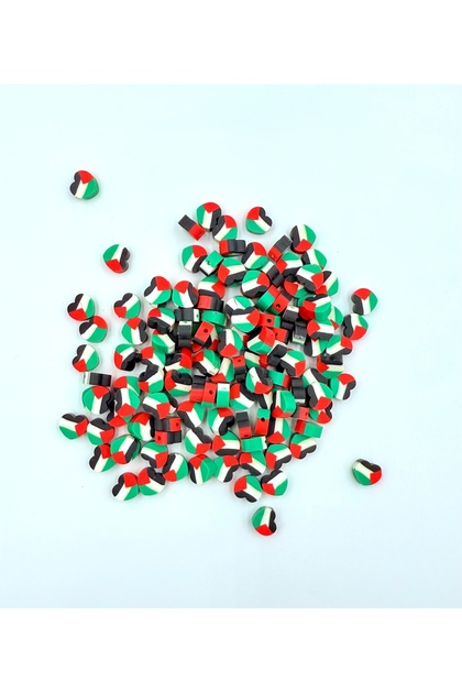 100 Pieces Heart Model Palestine Themed Fimo Beads