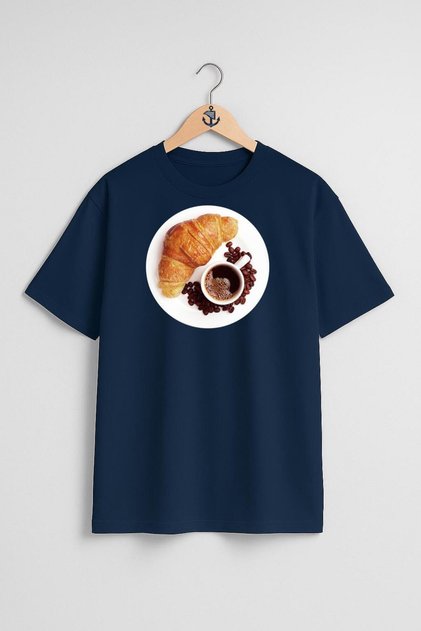 Oversize Croissant Coffee Beans Chest Design Unisex T-Shirt