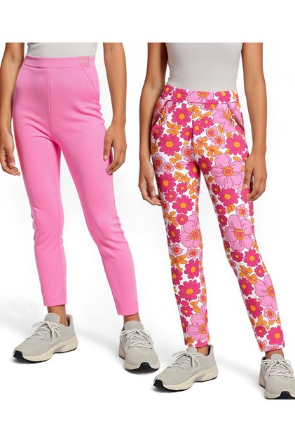 Premium Floral Print & Solid Color Leggings (Pack of 2) - Prism & Fandango Pink