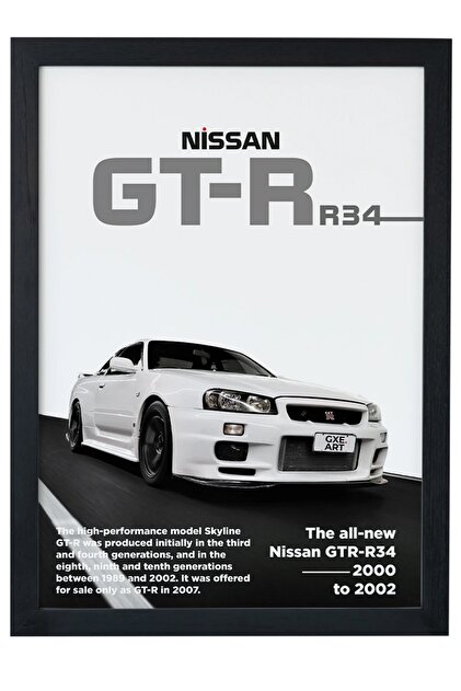 gxe.art Nissan Gtr R34 | Özel Tasarım | Siyah Çerçeveli Tablo