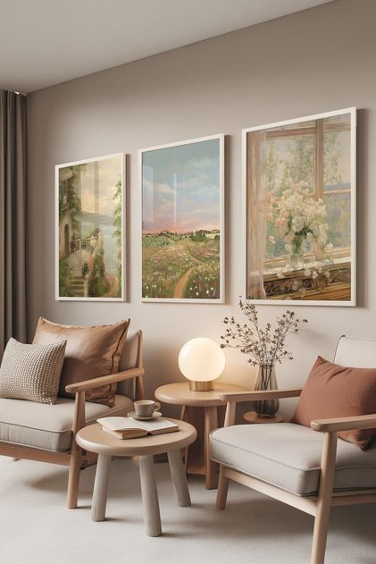 Beyaz Tablo Seti, 3 Adet Beyaz Çerçeveli Poster roses blanches Model No:300878, Yeşil Duvar Dekoru