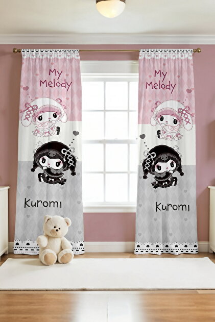 Evpanya Pembe Gri Kalpler Kuromi ve My Melody Desenli Çocuk Bebek