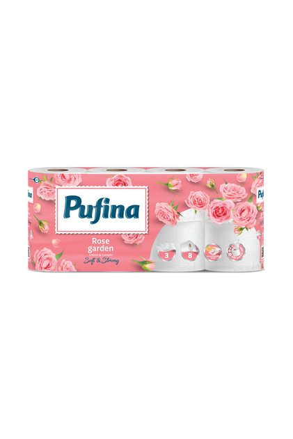 Hartie igienica Pufina Lux Gradina de trandafiri 8 role,3 straturi