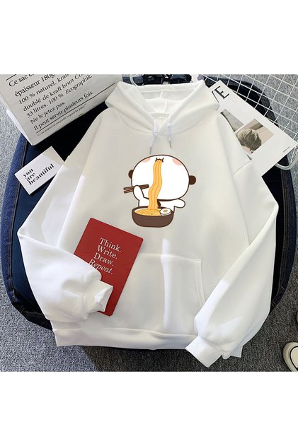 White Cartoon Panda Bear Bubu Duduhoodies Eating Ra Graphic Po