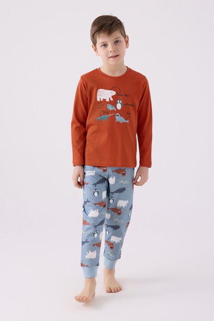 Set pijama portocaliu pentru baieti