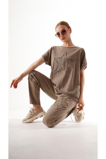 Starry Sequined Linen Blouse